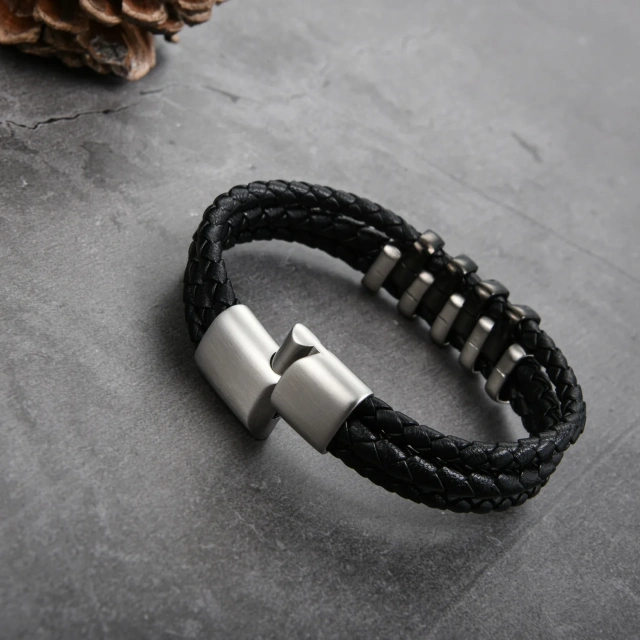Men Luxury Bracelet Pu Leather Bracelet Men Silver Leather Bracelet Steel Stainless