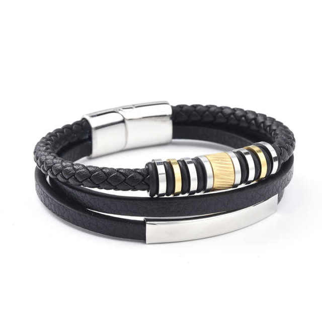 Fashion Stainless Steel Jewelry Leather Men Bracelet Waterproof Gold Silver Stainless Steel Bracelet for Men
