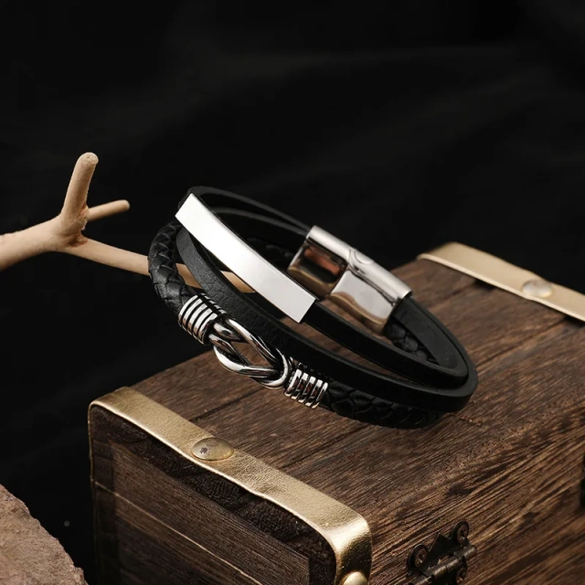 In Stock Custom Design Manufactur Bracelet Silver Fashion Jewelry Leather Bracelet Steel Bracelet Man