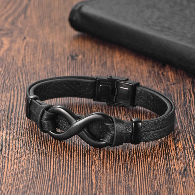 Fashion Infinity Symbol Leather Bracelet Men Korean Personality Versatile Punk Jewelry Stainless Steel Bracelet Gifts for Men