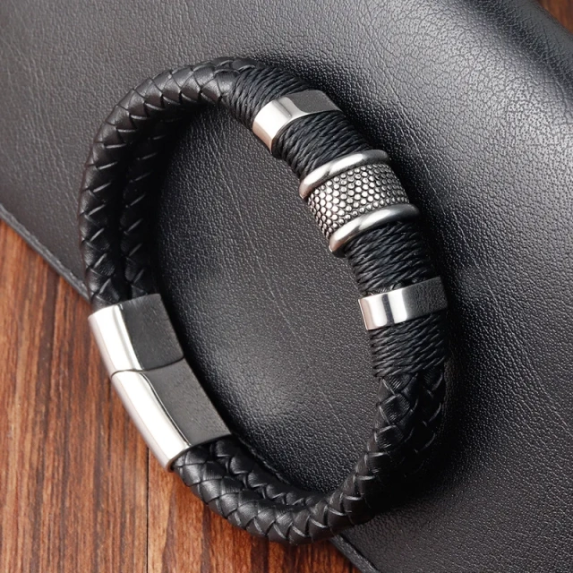 Hot Selling Stainless Steel Personalized Leather Bracelet