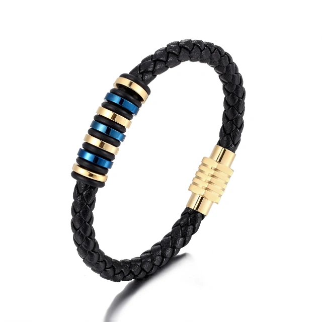 Wholesale Luxury Fashion Jewelry 18K Gold Plated Stainless Steel Bracelet Leather Woven Bracelets Men