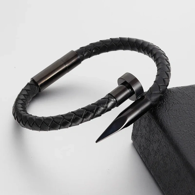 Luxury Braided Real Leather Men Bracelet Stainless Steel Magnetic Clasp Leather Braided Chain Bracelet for Men