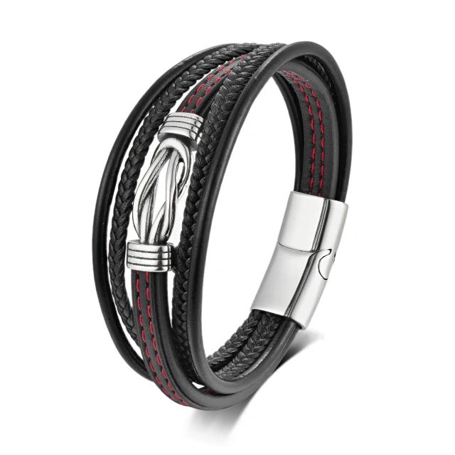 Best Selling Retro Trendy Men's Leather Bracelet with Stainless Steel Magnetic Buckle Personalized Men Fashion Jewelry