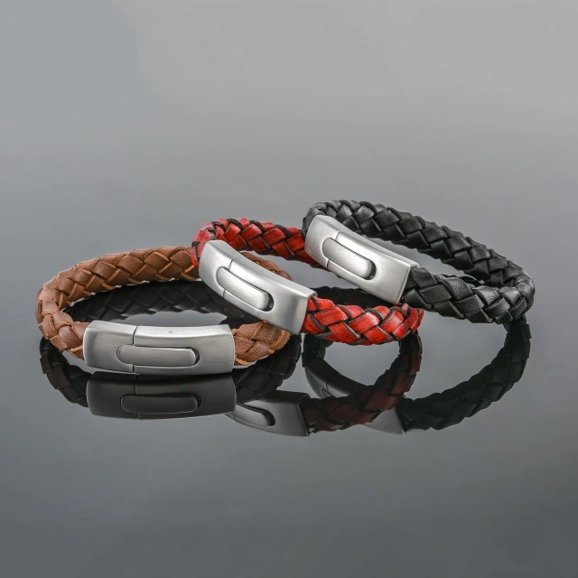 High Quality Leather Bracelet Brown Red Black Color Genuine Leather Bracelets for Men