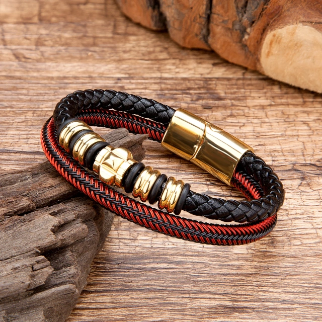 Wholesale Hot Sale Jewelry Stainless Steel Bracelet Luxury Black Leather Bracelet Braided Chain