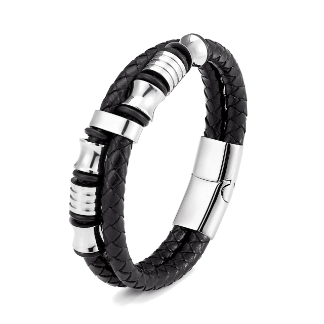 Fashion Trend Luxury Mens Fashion Jewelry Stainless Steel Chain Leather Bracelet for Men Trendy Male Wristband