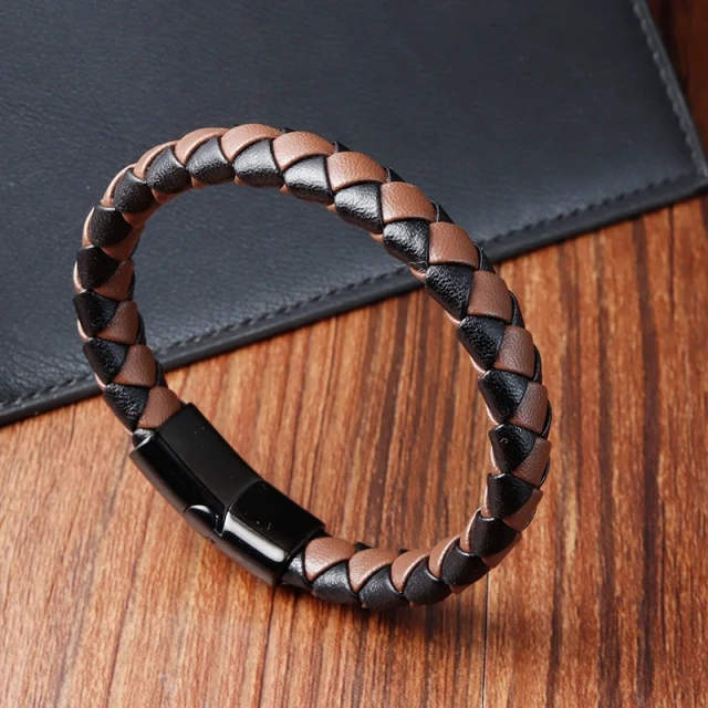High Selling Simple Braided Bracelet Men's Cowhide Leather Bracelet Stainless Steel Leather Rope Leather Bracelet Men
