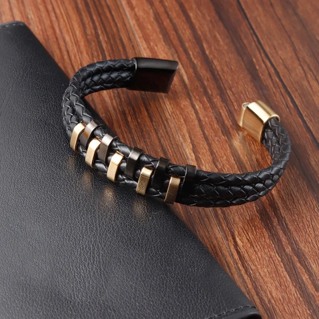 Custom Men Jewelry Handmade 21CM Wholesale Bracelets Steel Gold Plated Bracelet Braid Rope Bracelet
