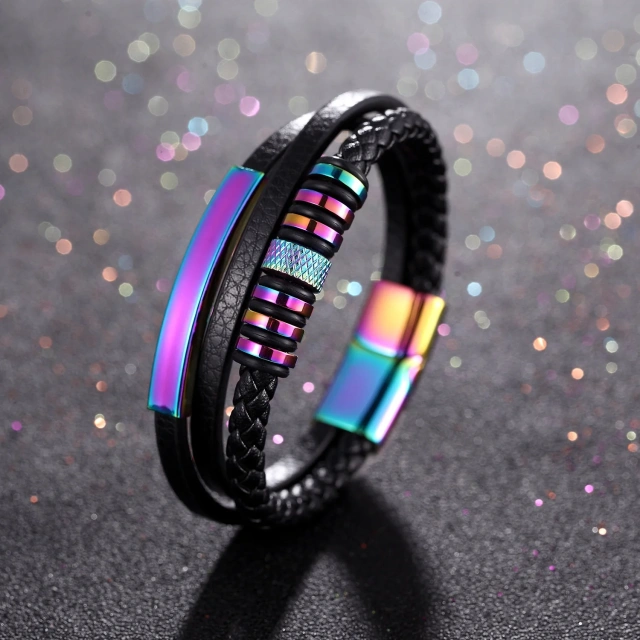 Factory Direct Sales Fashion Jewelry Stainless Steel Jewelry Custom Black Stainless Steel Men Bracelet for Men Leather Bracelet