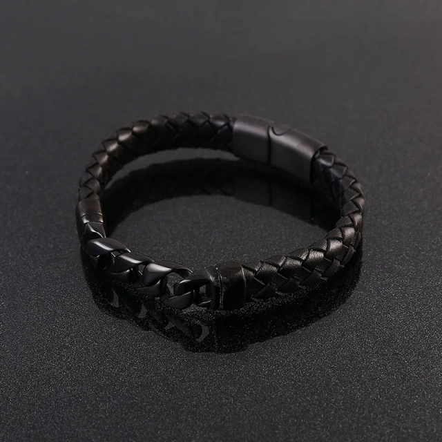 Customized Jewelry Stainless Steel Magnet Braided Bracelets for Men Leather Bracelets