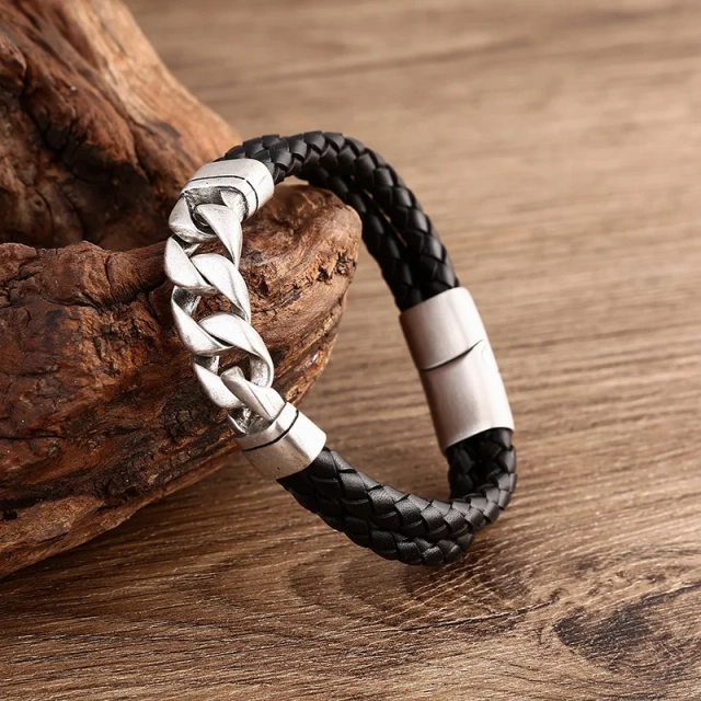 Customized Jewelry Stainless Steel Magnet Braided Bracelets for Men Leather Bracelets