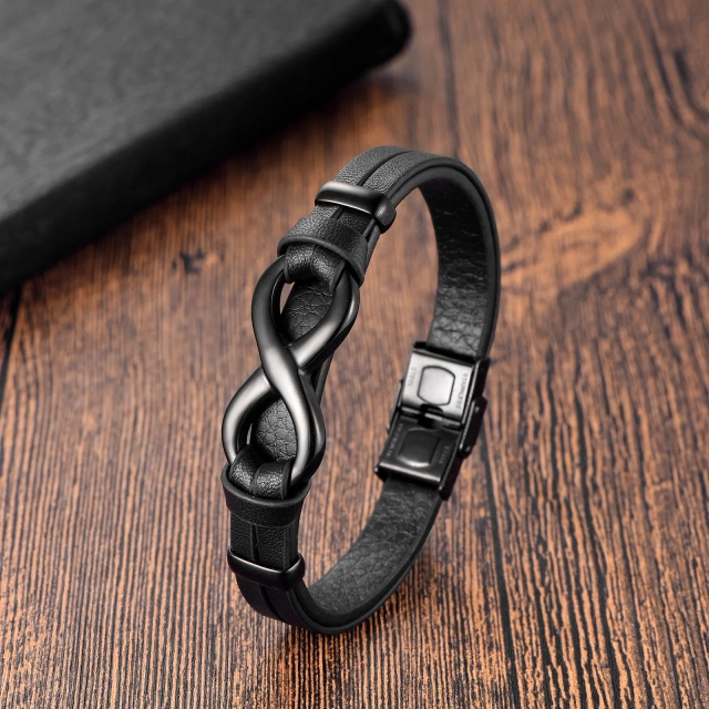Fashion Infinity Symbol Leather Bracelet Men Korean Personality Versatile Punk Jewelry Stainless Steel Bracelet Gifts for Men