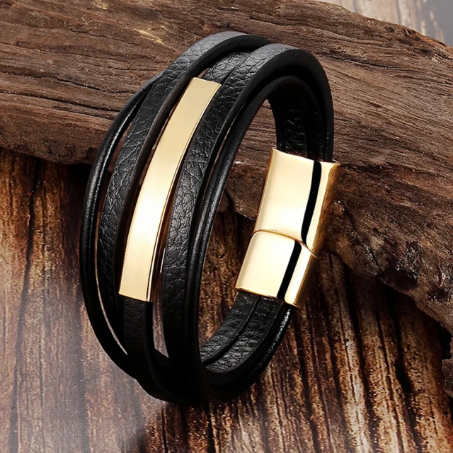 High Quality Genuine Leather Bracelet Men Stainless Steel Chain Bracelet