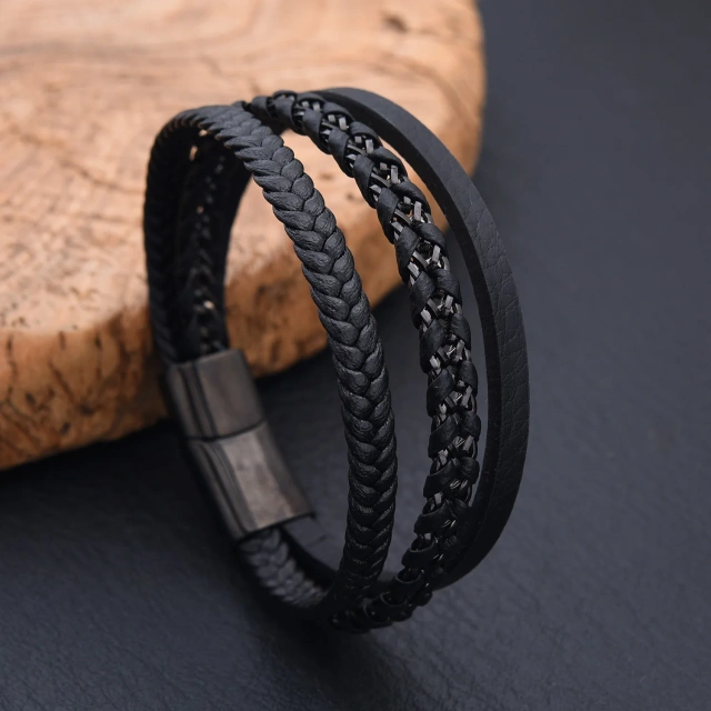 Silver Black Gold Bracelet Stainless Steel Custom Jewelry for Women Mens Bracelet Leather Bracelet Mens Accessories