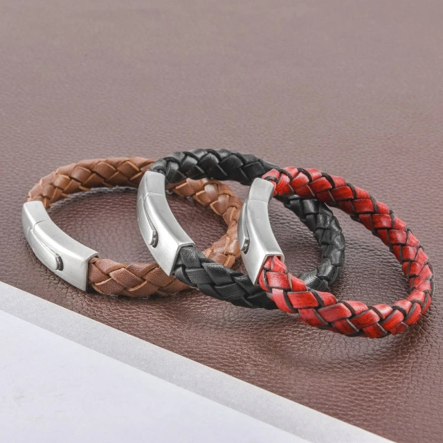 High Quality Leather Bracelet Brown Red Black Color Genuine Leather Bracelets for Men