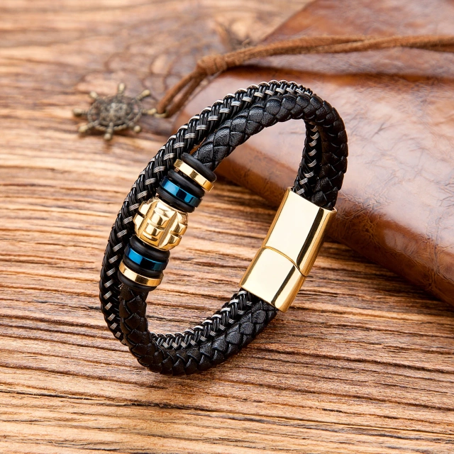 Factory Direct Sales Fashion Jewelry Custom Men Bracelet Black Stainless Steel Bracelet for Men Leather Bracelet