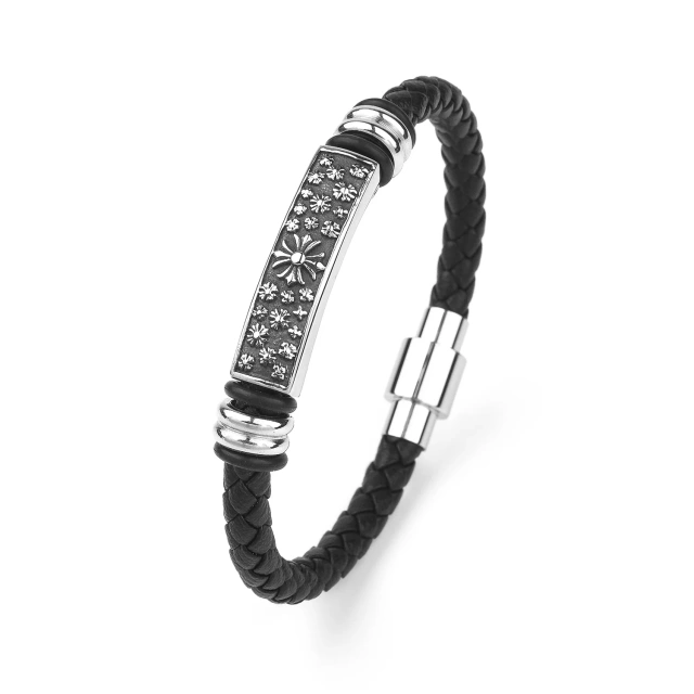 Brand New Luxury Men Leather Bracelet Customized Black Gold Plated Bracelet Hand Bracelets Fashion Jewelry