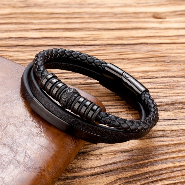 Luxury Mens Jewelry Leather Braided Leather Bracelet with Magnetic Closure