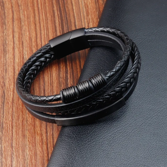 Factory Supplier Custom Stainless Steel Leather Bracelet Brown for Men