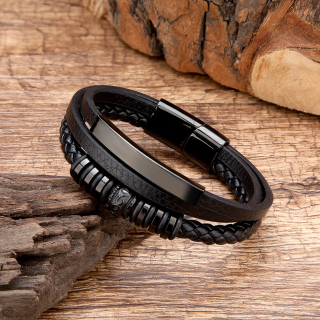 Luxury Mens Jewelry Leather Braided Leather Bracelet with Magnetic Closure