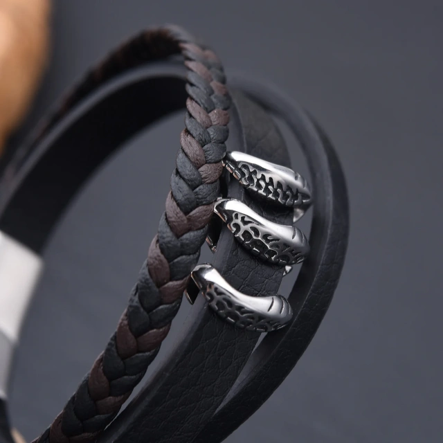 Popular Braided Leather Men Bracelet Stainless Steel Magnetic Clasp Leather Braided Chain Bracelet for Men