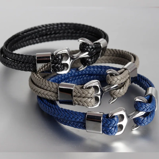 Best Price logo Bracelet for Men Black Leather Bracelet