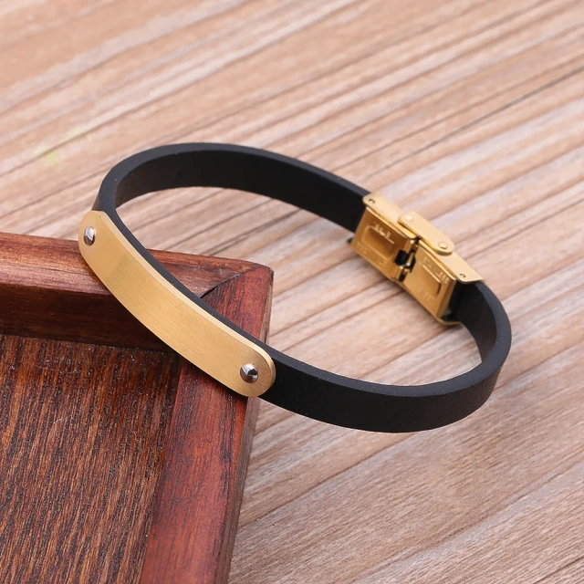 Luxury Jewelry Stainless Steel Bracelets Mens Bracelets Can Be Carved Black Braided Leather Bracelet Braided