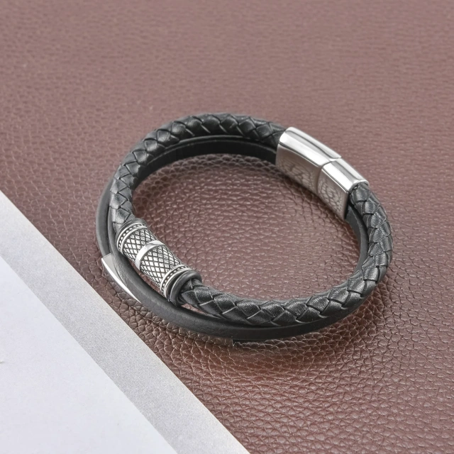 Cross-border E-commerce Retailer Wholesales Jewelry Stainless Steel Leather Bracelet Men