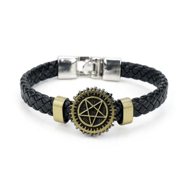 Men's Decoration Essentials Five Star Cuff Bracelet Bangle Leather