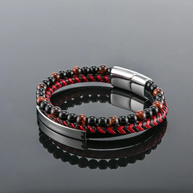 Fashion Hot Men's Hip Hop Braided Bowknot Leather Titanium Steel Punk Magnet Buckle Wrap Bracelets