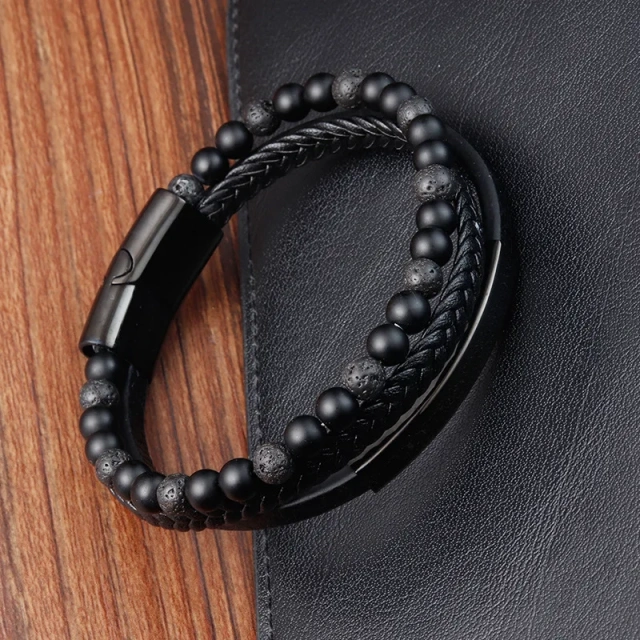 Wholesale Factory Manufacturers Sell Vintage Stainless Steel Bracelet Men Twisted Stainless Steel Men Bracelet with Stone