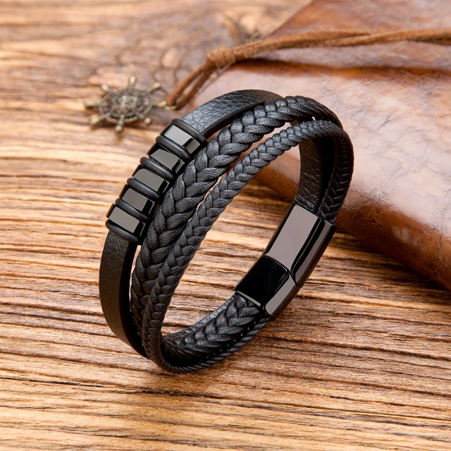 Personalized Mens Jewelry Leather Men Bracelete Braided Leather Bracelet