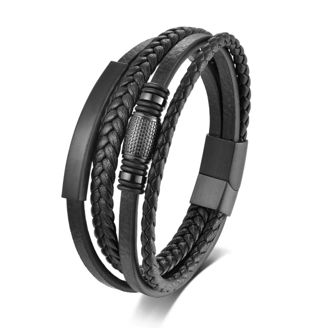 Fast Shipping Creative Magnetic Buckle Leather Bracelet Stainless Steel Jewelry Braided Leather Cord Bracelet Men's Bracelet
