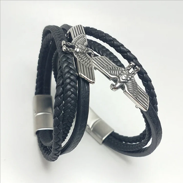 Punk Style Retro Custom OEM Stylish Leather Wrap Bracelet for Men