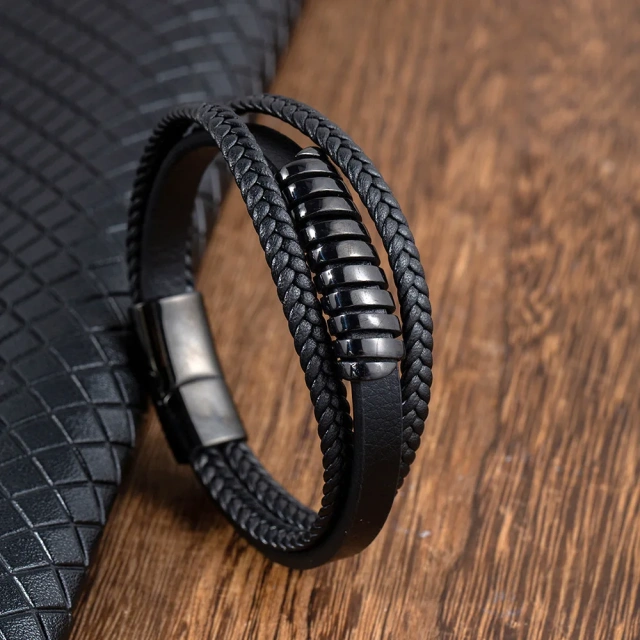 Hot Selling Handmade Leather Bracelet Custom Men Stainless Steel Bracelet