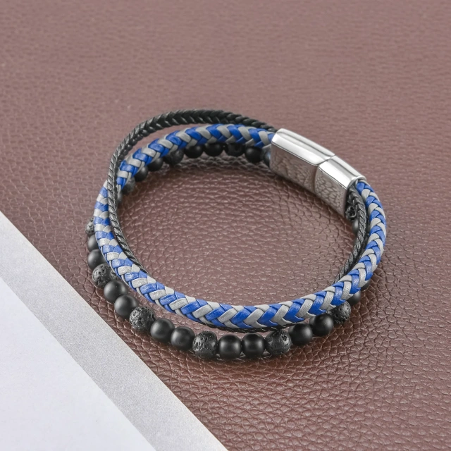 High Quality Vintage Sample Natural Stone Jewelry Tiger Eye Mens Leather Beaded Bracelet