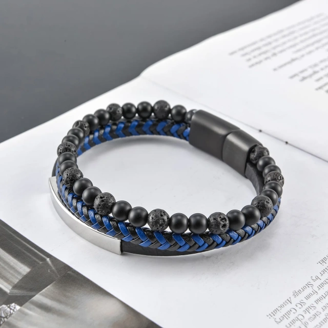 Fashion Hot Men's Hip Hop Braided Bowknot Leather Titanium Steel Punk Magnet Buckle Wrap Bracelets