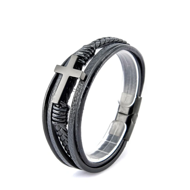Ouyuan Wholesale Men Magnetic Bracelets Steel Silver Black Gold Plated Bracelet Braid Rope Bracelet