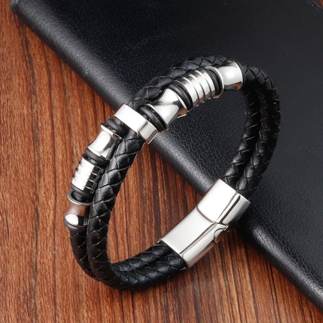 Handmade Black Leather Rope Cowhide Men Braided Bracelet Boy Leather Bracelets