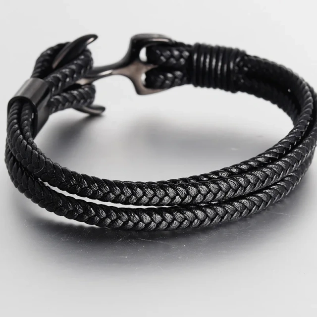 New Stock Retro Simple Real Genuine Leather Bracelet Punk Rock Men Leather Bracelet