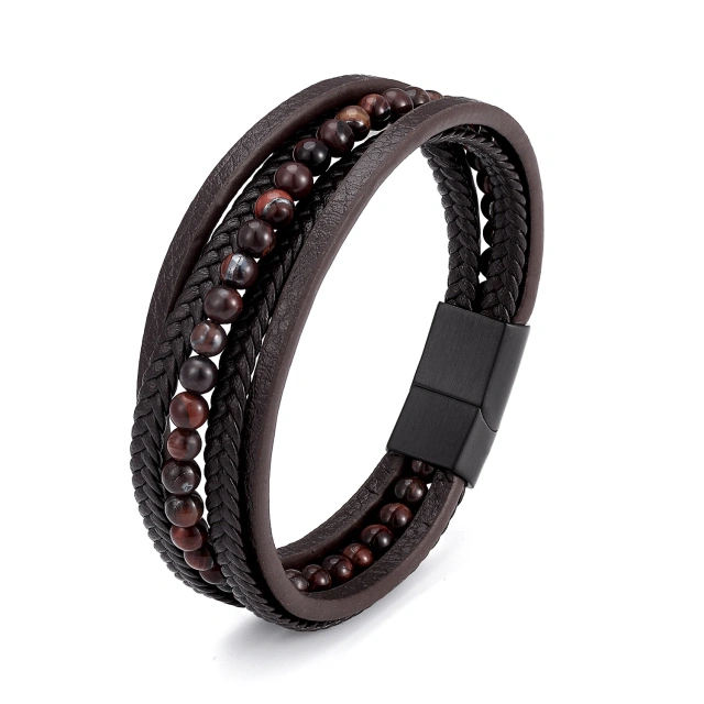 Luxury Wholesale Jewelry Stainless Steel Bracelet Leather Bracelet Magnetic Clasp Men Bracelet