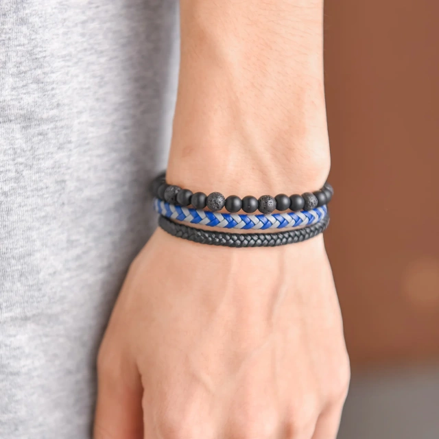 High Quality Vintage Sample Natural Stone Jewelry Tiger Eye Mens Leather Beaded Bracelet