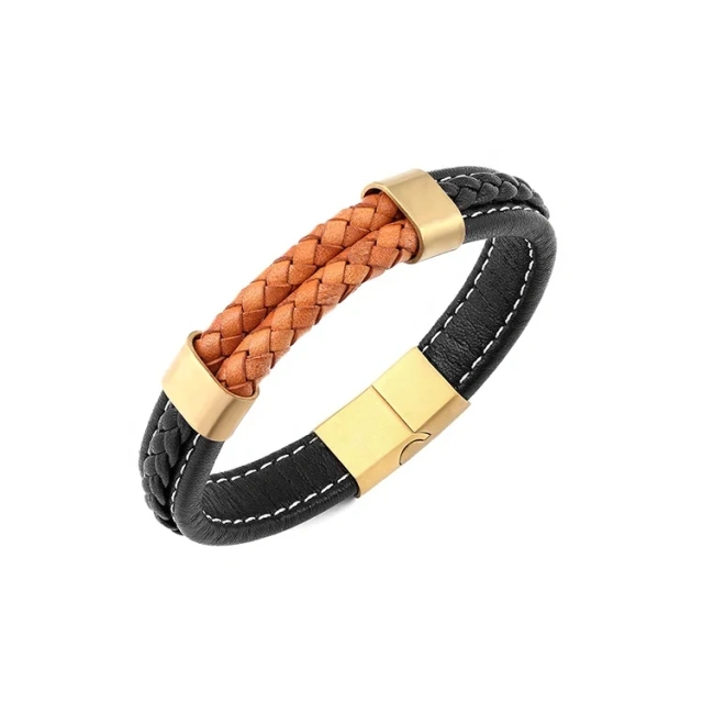 Wholesale Luxury Rope Jewelry Gold Plated Engraved Leather Bracelet
