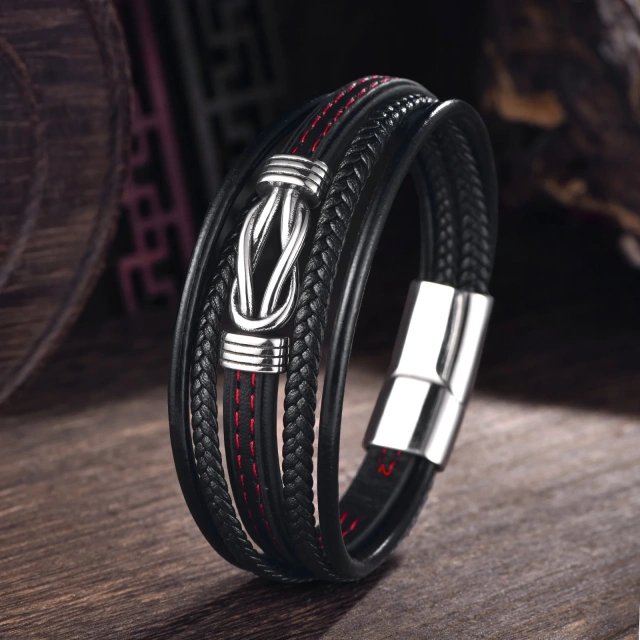 Best Selling Retro Trendy Men's Leather Bracelet with Stainless Steel Magnetic Buckle Personalized Men Fashion Jewelry