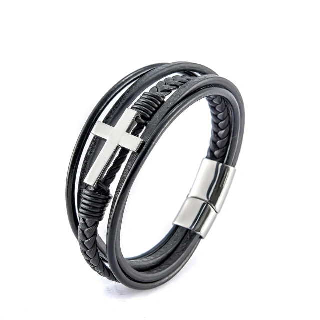 Ouyuan Wholesale Men Magnetic Bracelets Steel Silver Black Gold Plated Bracelet Braid Rope Bracelet