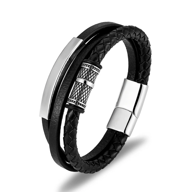 Cross-border E-commerce Retailer Wholesales Jewelry Stainless Steel Leather Bracelet Men