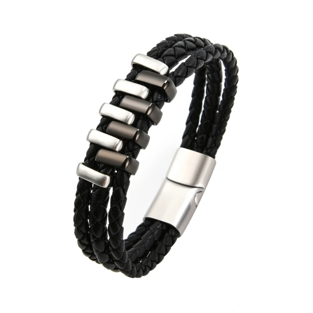 Men Luxury Bracelet Pu Leather Bracelet Men Silver Leather Bracelet Steel Stainless