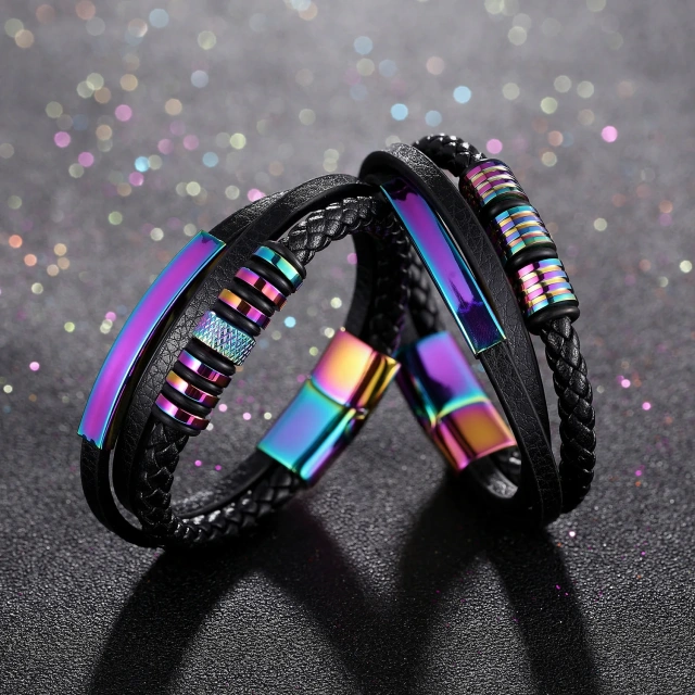 Factory Direct Sales Fashion Jewelry Stainless Steel Jewelry Custom Black Stainless Steel Men Bracelet for Men Leather Bracelet