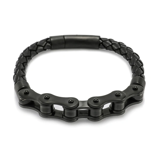 Wholesale Simply Style Men's Stainless Steel Bracelet Fashion Leather Bike Chain